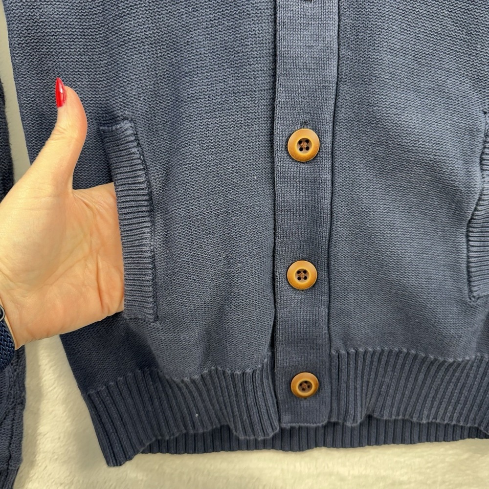 Express Sz S Cardigan Sweater Shawl Collar Fisherman Navy Knit Button Front Mens - Picture 3 of 11